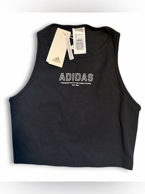 NWT adidas BL Crop Top Cropped Tank Ribbed Black Sz Small